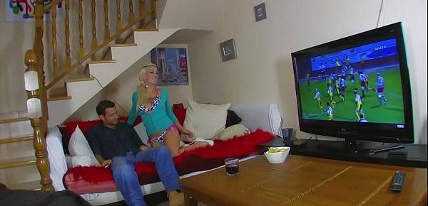 Football on TV and hot anal sex on the couch